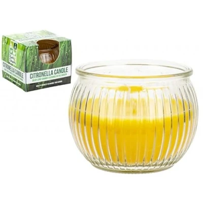 Image of Eye Catching Yellow Ribbed Glass Jar Citronella Candle (1 Pc.) Premium Quality Perfect for Outdoor Events &amp; Home Decor