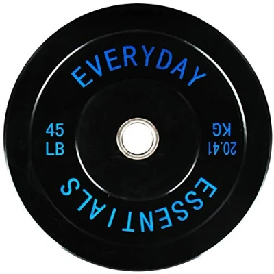 Image of Everyday Essentials Color Coded Olympic Bumper Plate Weight w Steel Hub, Single, Black, 45 Pounds