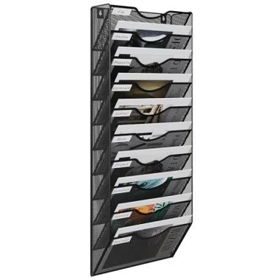 Image of EasyPAG 10 Tier A4 Mesh in Tray Wall Pocket File Holder Mail Organiser Magazine Storage Rack,Black