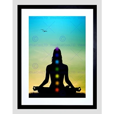 Image of Wee Blue Coo Painting Buddhist Lotus Chakras Meditation Framed Wall Art Print