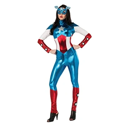 Image of Rubie&#039;s 820008 Official Marvel Miss American Dream Captain Amercia Catsuit Costume, Adult&#039;s, X Small (UK 6 8)