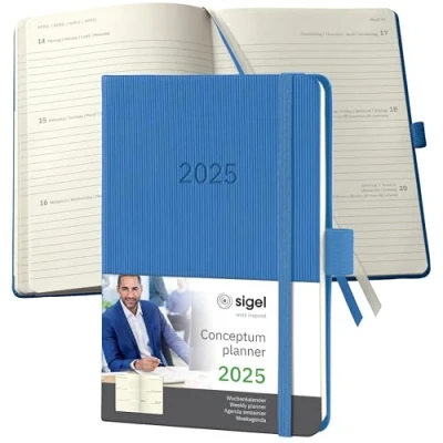 Image of SIGEL C2569 Conceptum Weekly Planner 2025, Approx. A6, Blue, hardcover, 2 Pages = 1 Week, 176