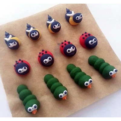 Image of 12 Edible Sugar Cake Decorations: Mini Mixed Garden Animals