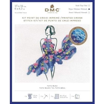 Image of DMC Stitch Kit Tutu Blue, Includes Embroidery Threads, Needle, Canvas Aida and Instructions