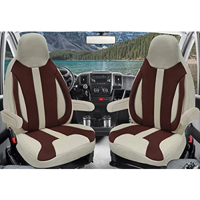 Image of BREMER SITZBEZÜGE Measure Pilot Seat Covers Compatible with Peugeot Boxer Type 250 Motorhome Accessories Camper Set of 2 Slipcovers Including Armrest in Beige/Brown WPL413