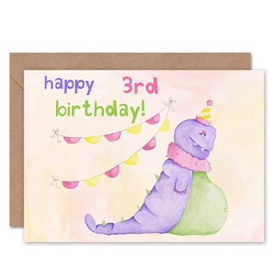 Image of Wee Blue Coo Wild Monsters Marigold 3rd Happy Birthday Sealed Greeting Card Plus Envelope Blank inside