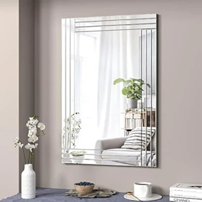 Image of DEENZ Large Wall Mirror Silver Bevelled Triple Strips MDF Back Modern Glass Home Decor Bedroom Living Room (60x90cm)