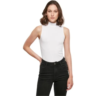 Image of Build Your Brand Women&#039;s Ladies Sleeveless Turtleneck Body T Shirt, White, S