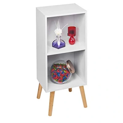 Image of URBNLIVING Wooden Storage Cube Bookcase Scandinavian Style Legs Unit (White Bookcase, Beech Legs)