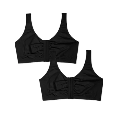 Image of Fruit of the Loom Women&#039;s Front Close Builtup Sports Bra, Black Hue/Black Hue, 40