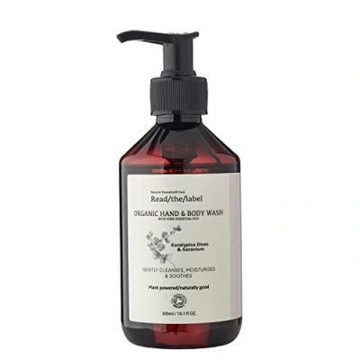 Image of Read The Label Organic Hand &amp; Body Wash with Pure Essential Oils Eucalyptus Dives Geranium Coconut Sunflower Gently Cleanses, Moisturises Soothes 300ML