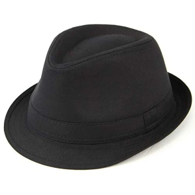 Image of Trendy Mens Womens Unisex Lightweight Cotton Trilby Hat with Black Band, Black, 57cm