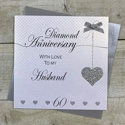 Image of WHITE COTTON CARDS LLA60H Husband 60th Diamond Wedding Anniversary Handmade Card Love Lines ,16cm x 16cm