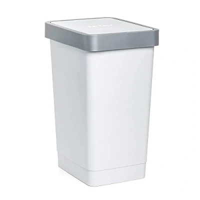 Image of Tatay Tilting Lid Bin Smart, 25L Capacity, Polypropylene, BPA Free, 30L Trash Bag, White, Measures 26 x 34 47 cm
