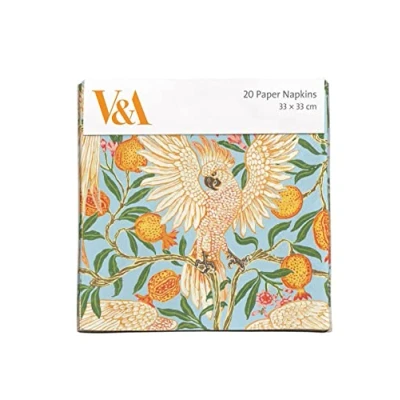 Image of Pack of 20 Paper Serviette Napkins &#039;Cockatoo and Pomegranate&#039; Design by Walter Crane Disposable Tableware Museums &amp; Galleries