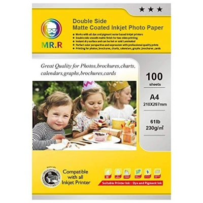 Image of MR.R Double Side Matte Inkjet Photo Paper 230gsm A4 210 x 297mm Photography Printing Pack of 100 Sheets