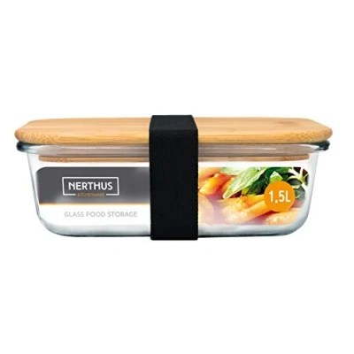 Image of NERTHUS FIH 723Airtight Container Glass Bamboo Lid 1500 ml, Borosilicate