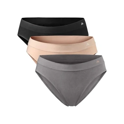 Image of DANISH ENDURANCE 3 Pack Women&#039;s Seamless Bamboo Bikini Panties, Soft, Comfortable Stretch Briefs, Multicolour (1x Black, 1x Dark Grey, Nude Beige), XL/XXL