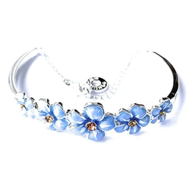 Image of Equilibrium Jewellery Silver Plated Forget Me Not Flower Pretty Bangle Bracelet Gift Boxed