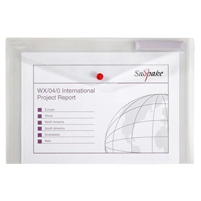 Image of Snopake Foolscap Clear Polyfile [Pack of 5] Popper Wallet with Index Tab and Press Stud Closure [11154X]