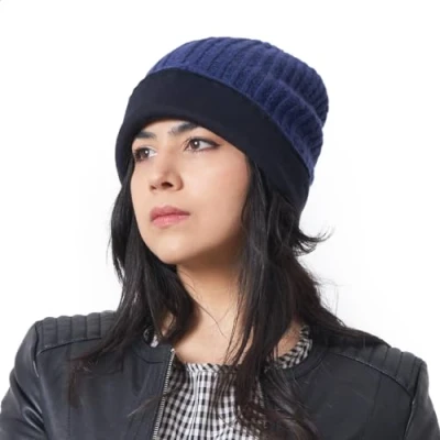 Image of CHARM Organic Cotton Lined Beanie Hats for Women, Classic Hipster Winter Knit Slouchy Cap, Baggy Toque Mens Hat Fall Navy