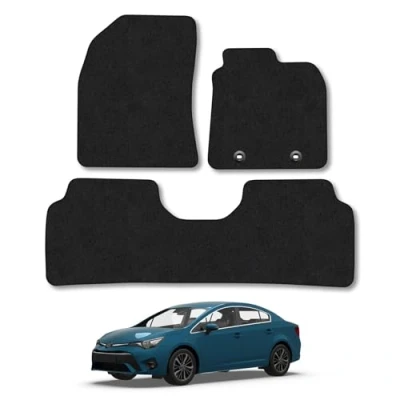 Image of Car Mats for Toyota Avensis (2011 2018) Tailored Fit Carpet Floor Mat Set Accessory Black Custom Fitted 3 Pieces with Clips Anti Slip Backing &amp; Trim Edging