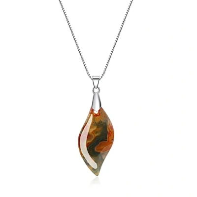 Image of COAI 925 Sterling Silver Moss Agate Leaf Pendant Stone Necklace for Women