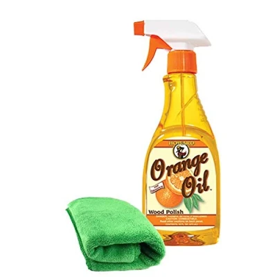 Image of Howard Orange Oil Furniture Polish, Wooden Wood Cleaner with Professional Microfibre Lint Free Cloth 16oz / 473ml