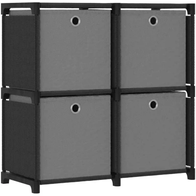 Image of vidaXL 4 Cube Display Shelf with Boxes Black 69x30x72.5 cm Fabric