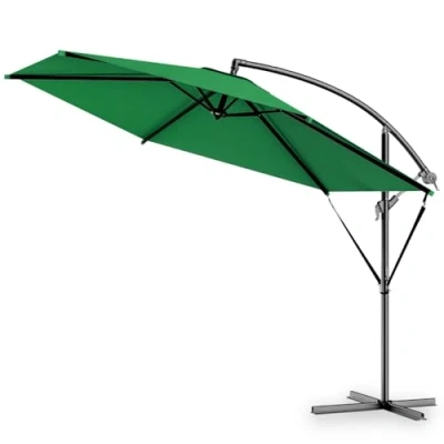 Image of Kingsleeve® Brazil 3m Cantilever Garden Parasol With Stand UV Protection 50+ Water Repellent Wind Strap 300cm Crank Handle Aluminium Swivel Tiltable Patio Umbrella Green
