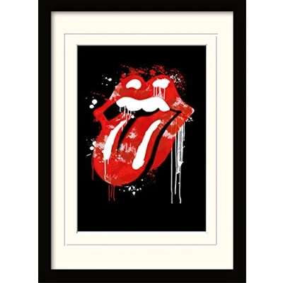 Image of Rolling Stones Graffiti Lips Mounted &amp; Framed 30 x 40cm Print, MDF, Multi Colour, 42 32 2.4 cm