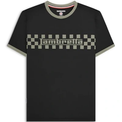 Image of Lambretta Mens Two Tone Ringer Crew Neck Retro T Shirt Black/Khaki S