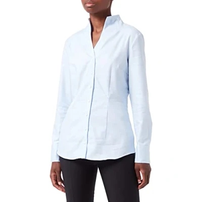 Image of Seidensticker Women&#039;s Blouse City Easy to Iron Goblet Collar Slim fit Long Sleeve 100% Cotton Lightblue