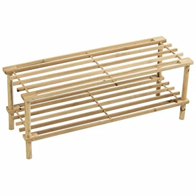 Image of PRIMA HOUSEWARES Wooden Shoe Boot Trainer Rack Storage Shelf Organiser Stand Unit Natural 2 Tier