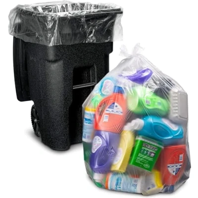 Image of 20 x Clear Recycling Bags 100 Litres Capacity Bin Liners Large Refuse Sacks Transparent