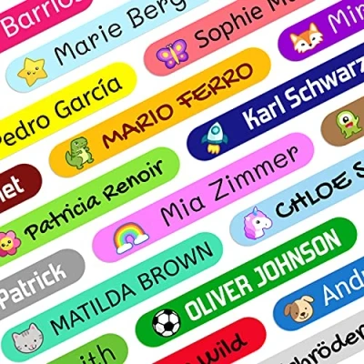 Image of Personalised Stickers for School to Mark Pencils and pens. Colored Waterproof Labels Children in Kindergarten. Dimensions 4.6 x 0.6 cm (150)