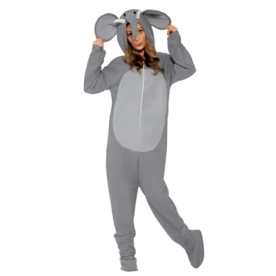 Image of Smiffys Elephant Costume, Grey All In One with Hood, Party Animals Fancy Dress, Animal Dress Up Costumes