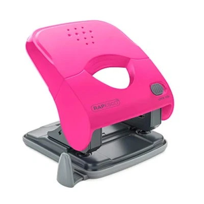 Image of Rapesco 1527 X5 40ps Less Effort 2 Hole Punch, 40 Sheet Capacity, Hot Pink