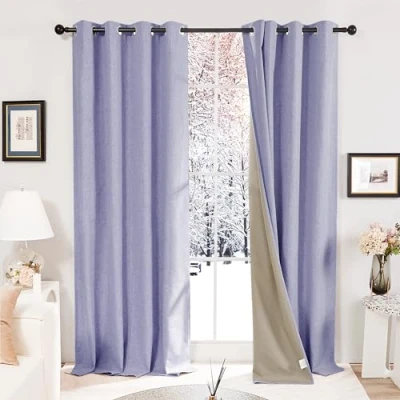 Image of Deconovo Super Soft 100% Blackout Curtains Faux Linen Eyelet Thermal Insulated for Kids Bedroom Purple W52 x L72 One Pair