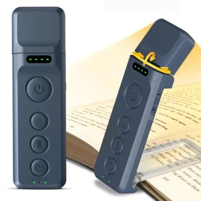 Image of Glocusent USB Rechargeable Book Light for Reading in Bed, Portable Clip on with Sleep Aid &amp; Timer, 3 Colors 5 Brightness Dimmable, 14 LED Bookmark Lovers Gifts