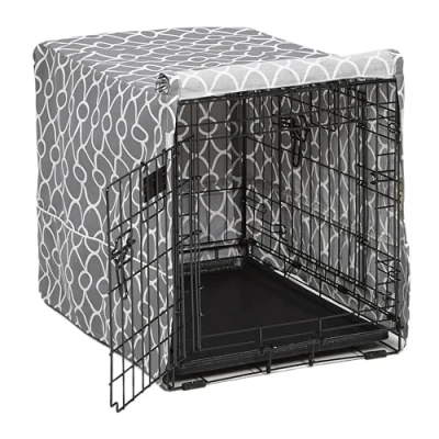 Image of MidWest Homes for Pets Dog Crate Cover with Teflon Fabric Protector, Privacy Fits and New World 60.96 cm Long (24 Inch) Crates, Machine Wash &amp; Dry, CVR24T GY