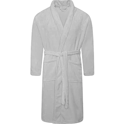 Image of Adore Home Mens Flannel Fleece Bathrobe Warm Soft Dressing Gown Bath Robe Shawl Collar, Grey, XXL 3XL