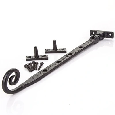 Image of Black Cast Iron 10&quot; Window Stay Monkey Tail/Curly End Casement Fastener
