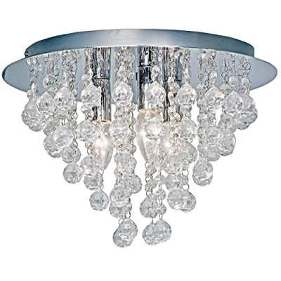 Image of Modern Silver Polished Chrome 3 Way Round Jewel Effect Droplet Flush Ceiling Chandelier Light Fitting