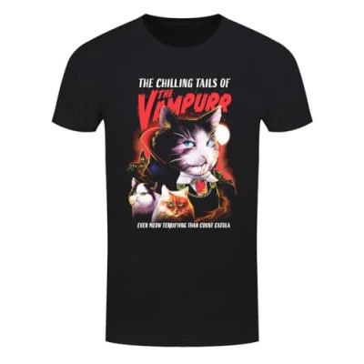 Image of Grindstore Vintage Horror Cats The Vampurr Mens Black T Shirt Large (40 42)