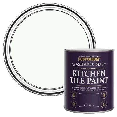 Image of Rust Oleum White Water Resistant Kitchen Tile Paint in Matt Finish Still 750ml