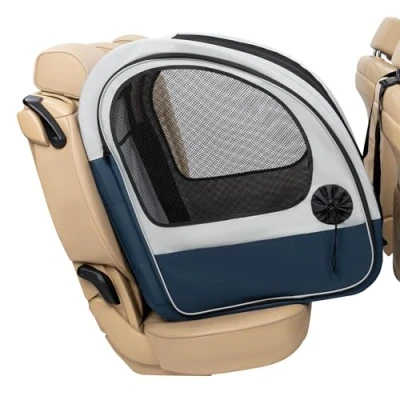 Image of PetSafe Happy Ride Collapsible Travel Carrier, for Pets up to 27 kg, Folds Down Easy Storage, Waterproof Fleece Liner, Machine Washable, 2 Storage Pockets, Grey/Blue