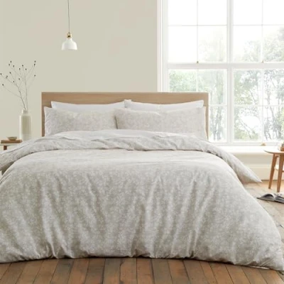 Image of Bianca Shadow Leaves 200 Thread Count Cotton Single Duvet Cover Set with Pillowcase Natural