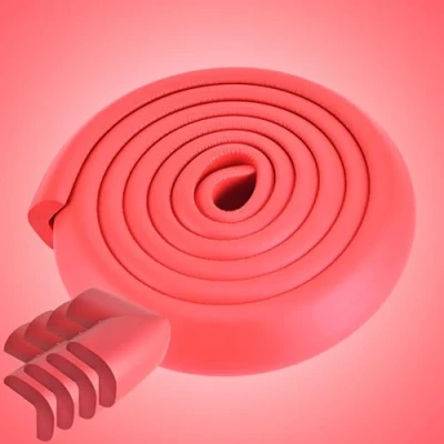 Image of 2M Kids Safety Foam Edge Protector with 4 Corner Guards Rubber Bumper Strip Table Cushion Baby Proofing Furniture Guard Soft Impact Protection (Red)