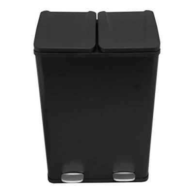 Image of Monster Shop 60L Black 2 in 1 Pedal Bin Metal Reycle Rubbish Trash Can Kitchen Waste Dual Compartment x 30L Dustbin Eco Garbage Large Heavy duty